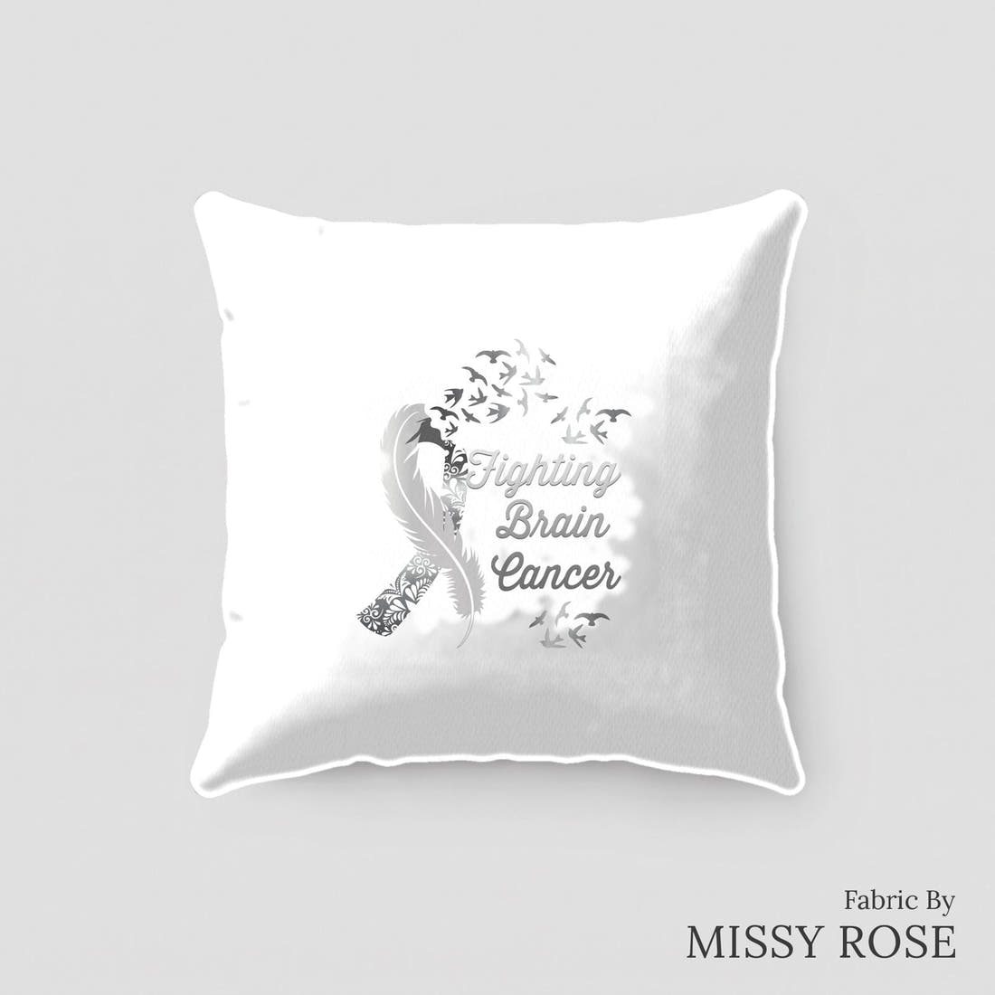 Design 47 Brain Cancer Panel sewn into a cushion – see how the panel looks made up | Fabric by Missy Rose