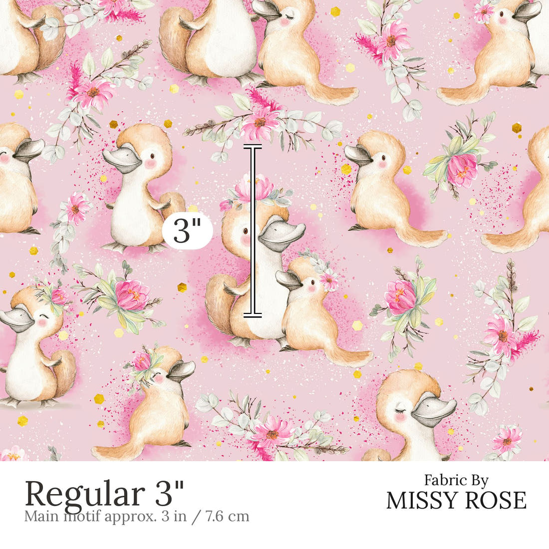 Design 470 Platypus Fabric Regular 3 inch print scale guide | Fabric by Missy Rose