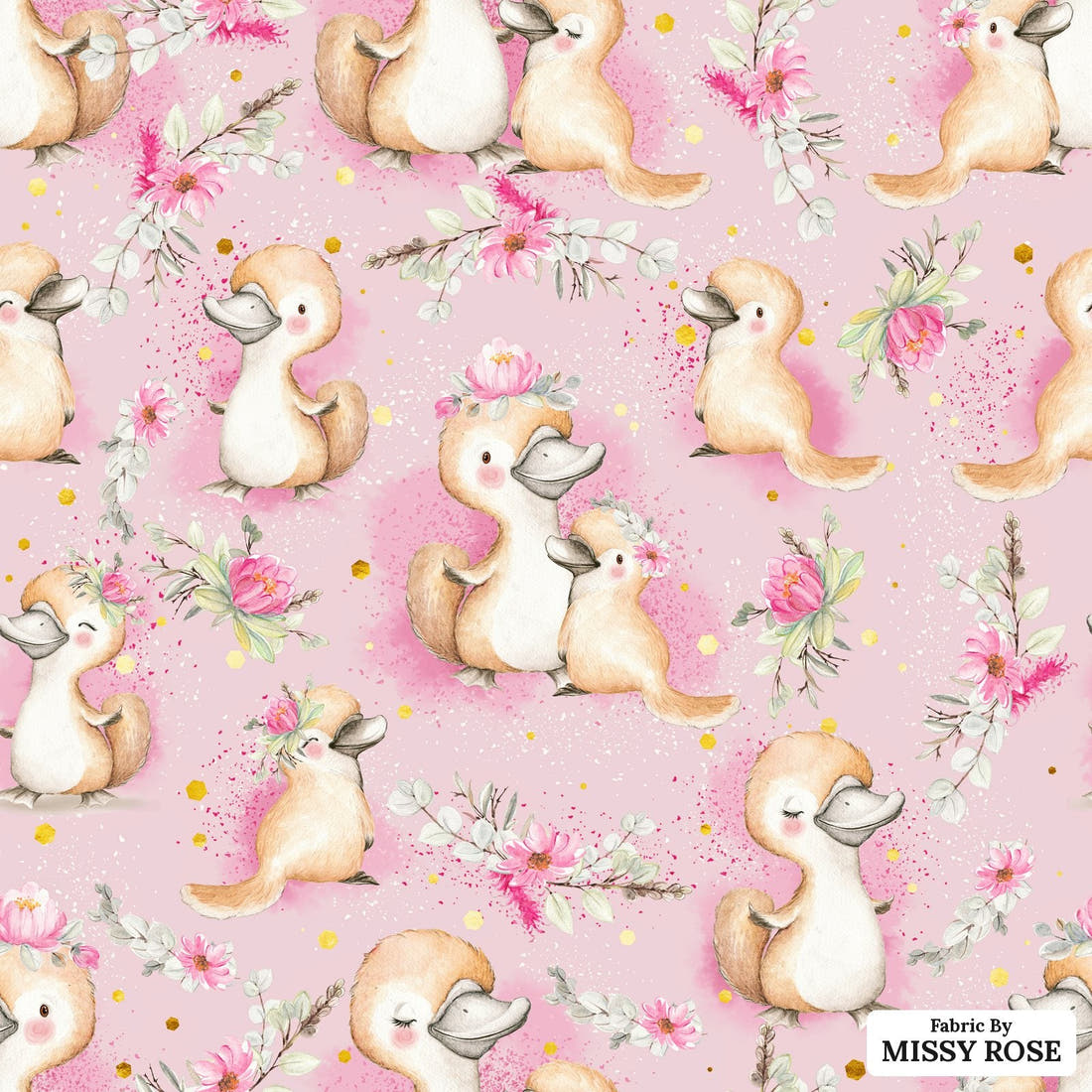 Design 470 Platypus Fabric - flat view of the print, zoom in for detail | Fabric by Missy Rose
