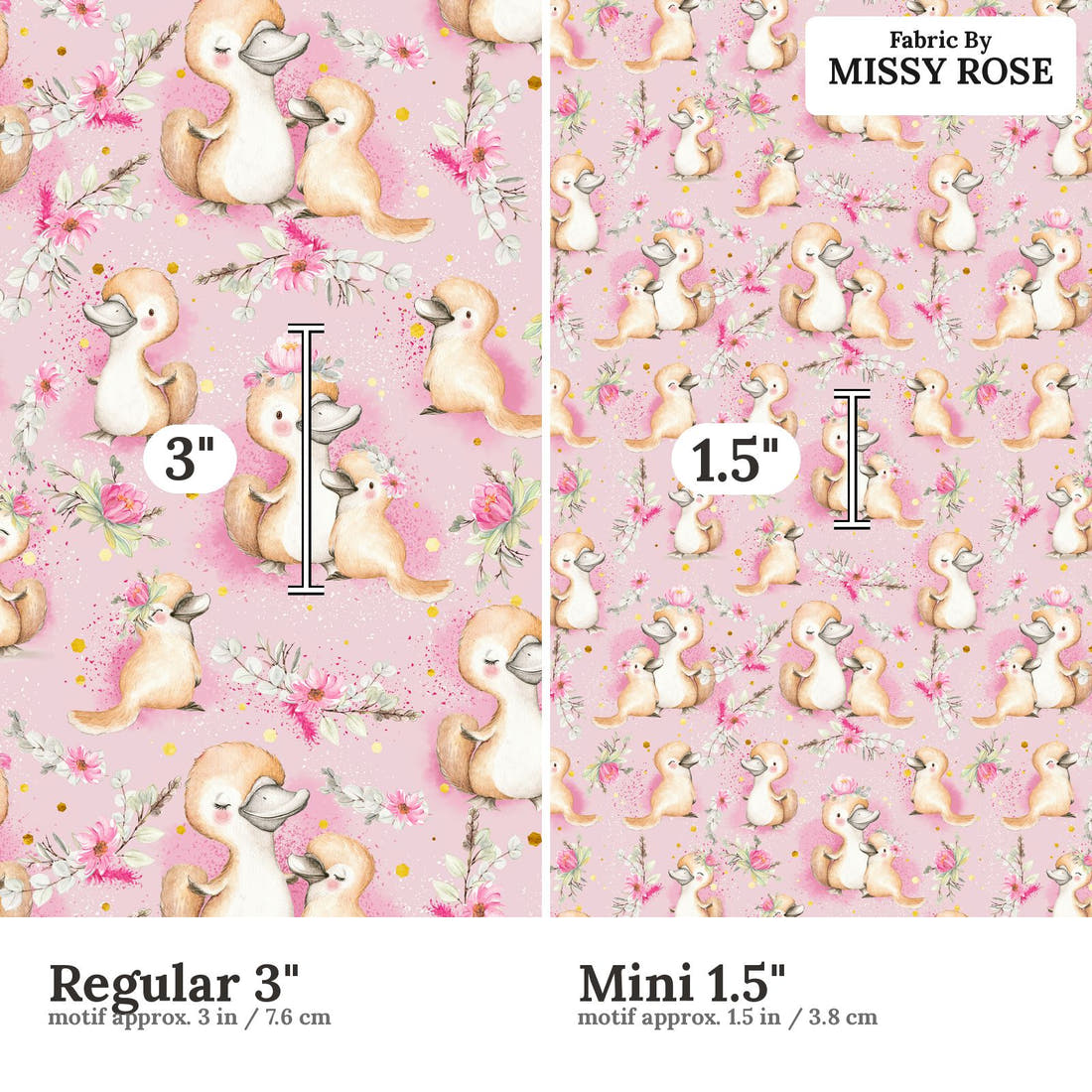 Design 470 Platypus Fabric size comparison - print scale | Fabric by Missy Rose
