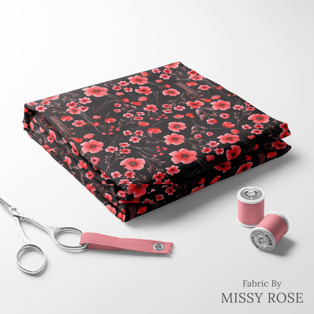 Design 471 Poppy Fabric folded fabric stack with matching thread – pre-order fabric Australia | Fabric by Missy Rose
