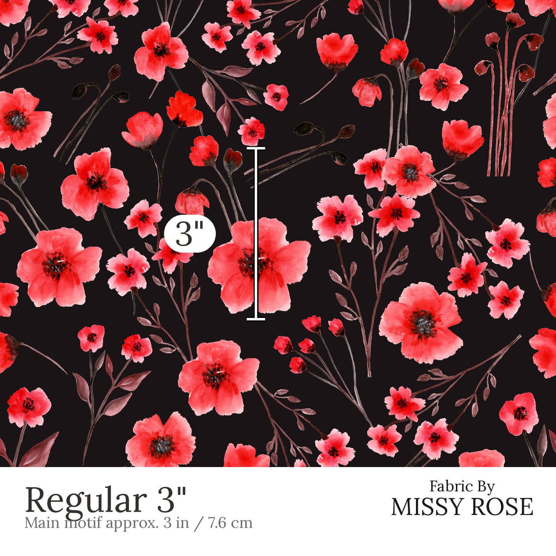 Design 471 Poppy Fabric Regular 3 inch print scale guide | Fabric by Missy Rose