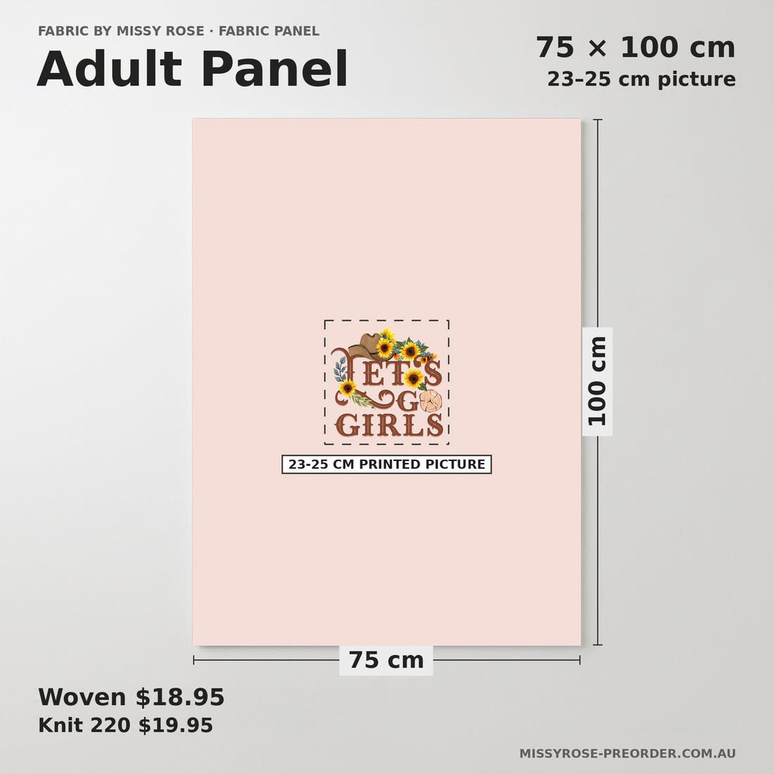 Design 472 Western Sunflower Panel adult panel sizing – 23–25 cm printed picture on 75 × 100 cm fabric | Fabric by Missy Rose
