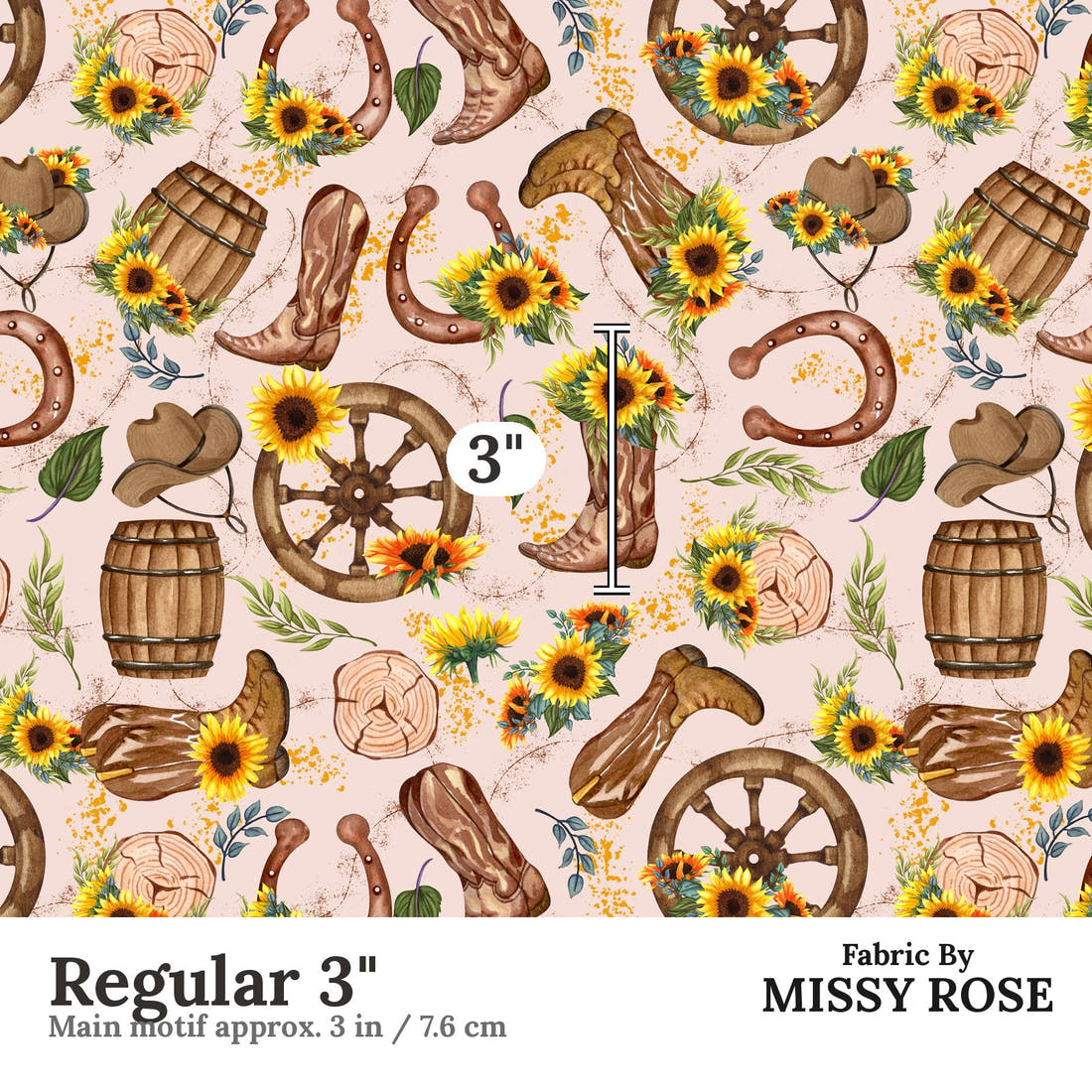 Design 472 Western Sunflower Fabric Regular 3" - print scale | Fabric by Missy Rose