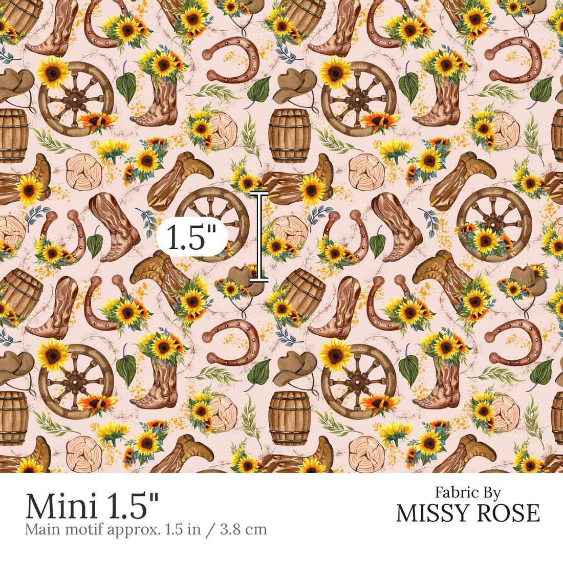 Design 472 Western Sunflower Fabric Mini 1.5 inch print scale guide | Fabric by Missy Rose