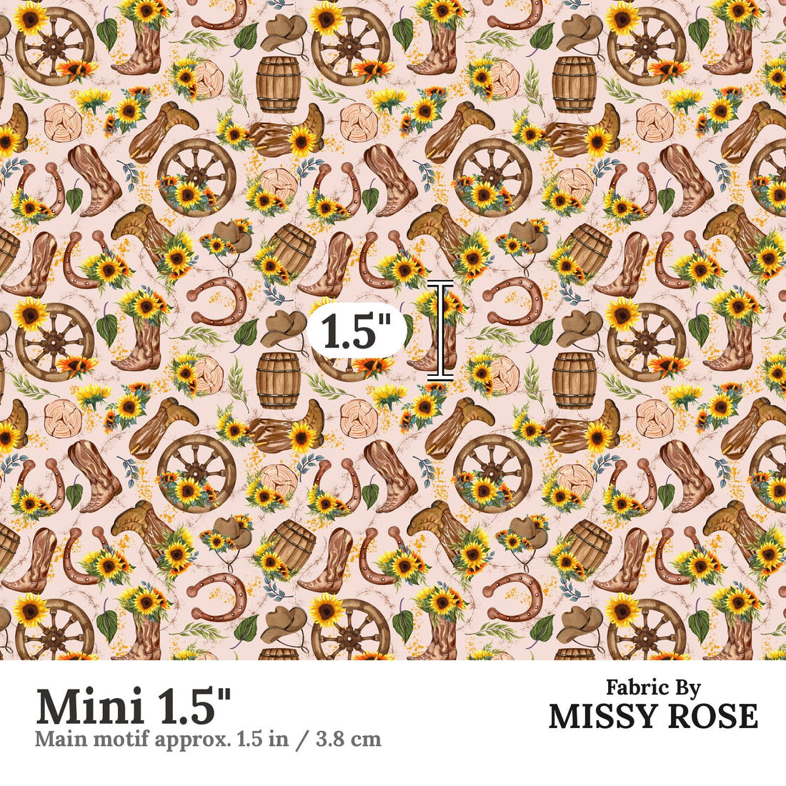 Design 472 Western Sunflower Fabric Mini 1.5" - print scale | Fabric by Missy Rose