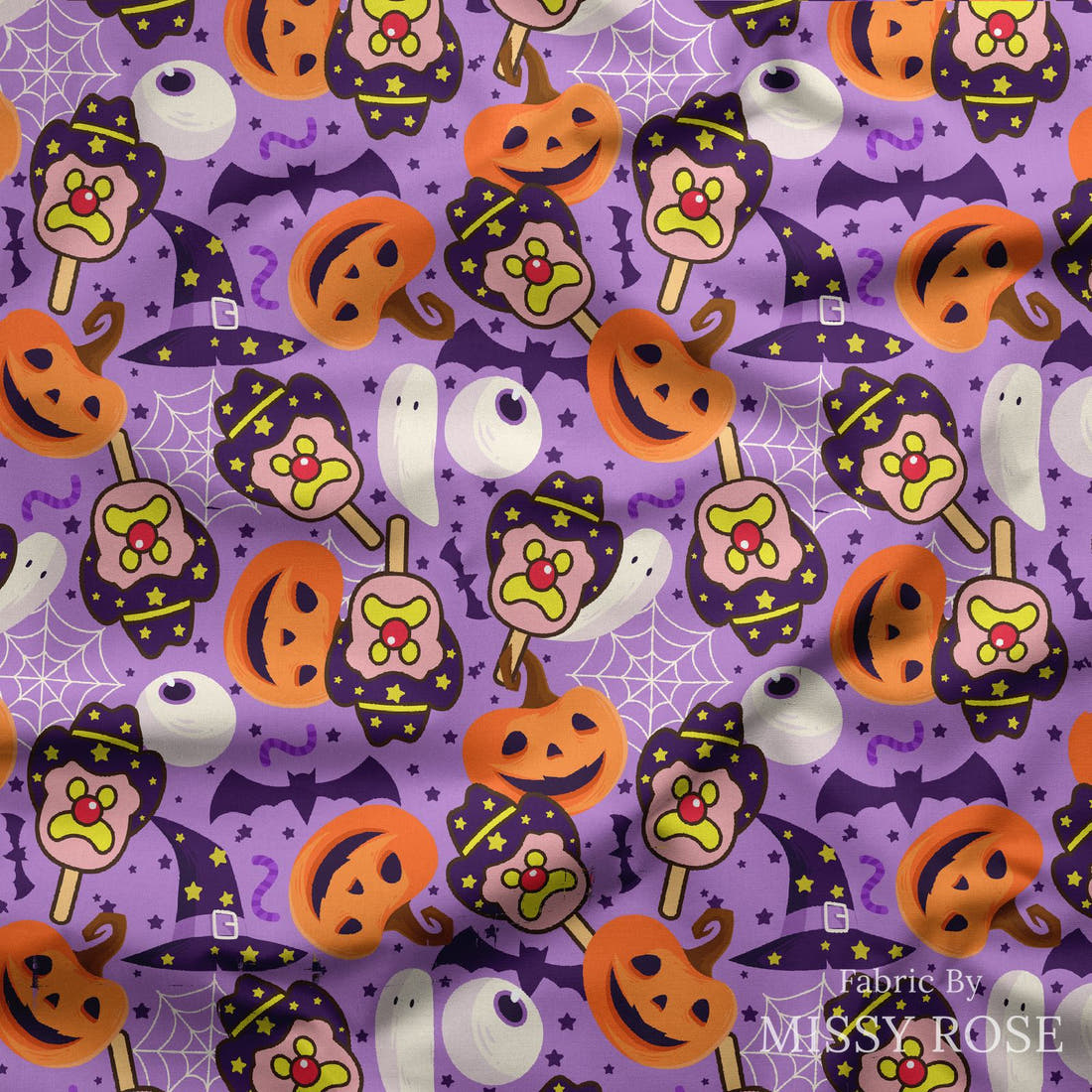 Design 473 Halloween Ice Cream Fabric draped fabric mockup – custom printed fabric by the metre | Fabric by Missy Rose