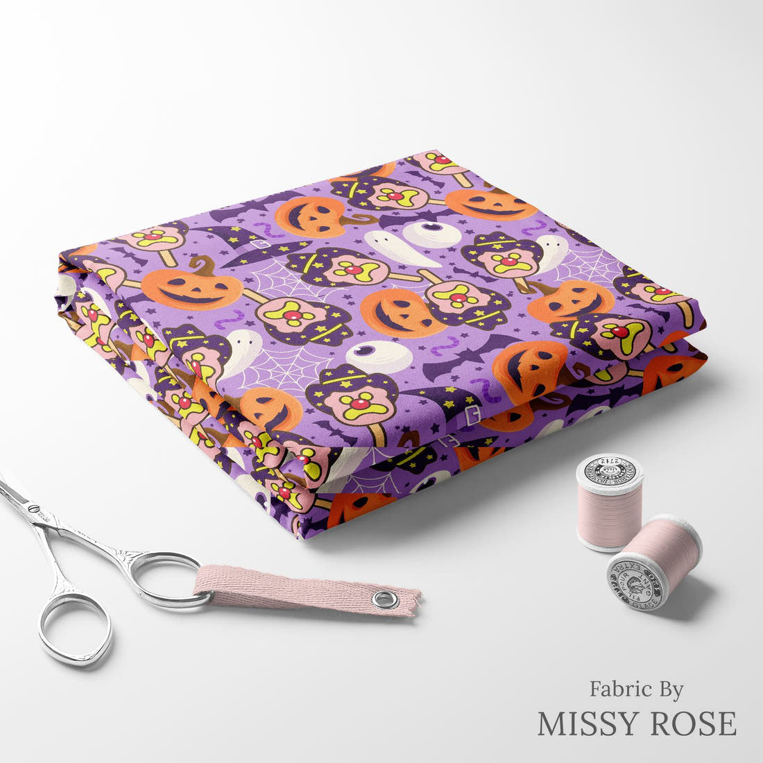Design 473 Halloween Ice Cream Fabric folded fabric stack with matching thread – pre-order fabric Australia | Fabric by Missy Rose
