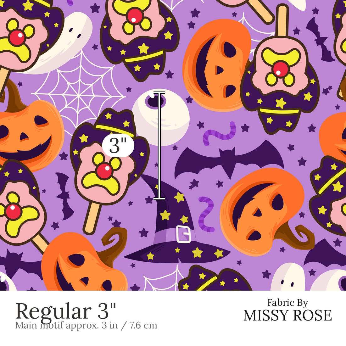 Design 473 Halloween Ice Cream Fabric Regular 3 inch print scale guide | Fabric by Missy Rose