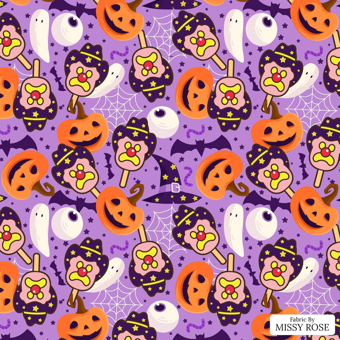 Design 473 Halloween Ice Cream Fabric - flat view of the print, zoom in for detail | Fabric by Missy Rose