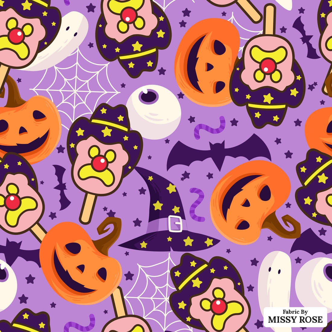 Design 473 Halloween Ice Cream Fabric - flat view of the print, zoom in for detail | Fabric by Missy Rose