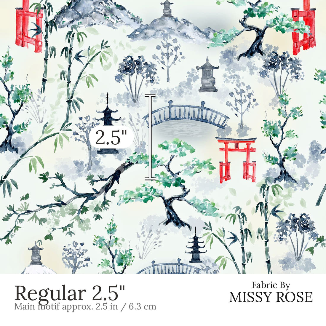 Design 474 Japanese Scenic Fabric Regular 2.5 inch print scale guide | Fabric by Missy Rose