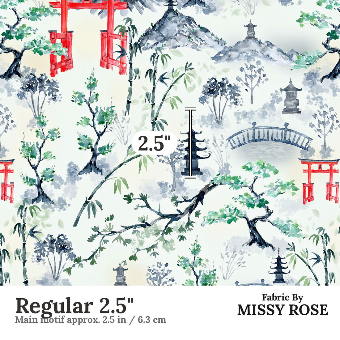 Design 474 Japanese Scenic Fabric Regular 2.5" - print scale | Fabric by Missy Rose
