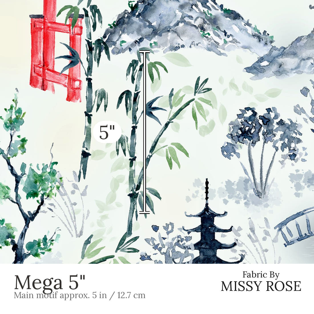 Design 474 Japanese Scenic Fabric Mega 5 inch print scale guide | Fabric by Missy Rose
