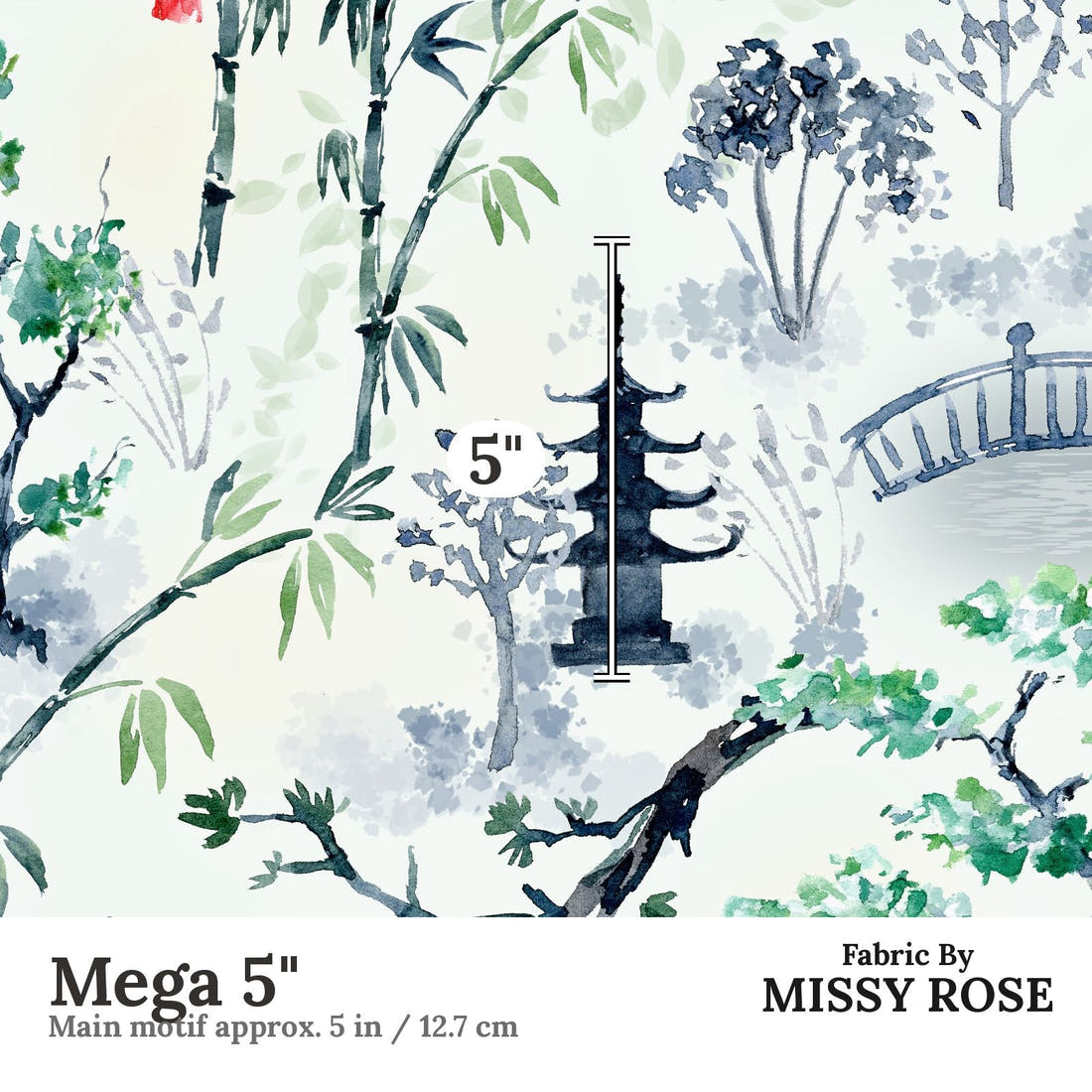 Design 474 Japanese Scenic Fabric Mega 5" - print scale | Fabric by Missy Rose