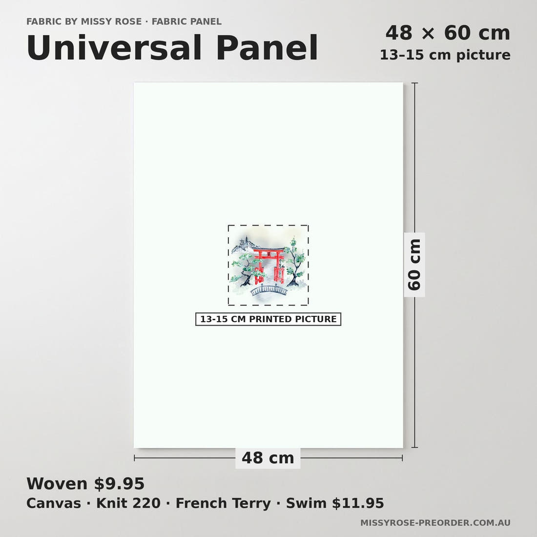 Design 474 Japanese Scenic Panel universal panel sizing – 13–15 cm printed picture on 48 × 60 cm fabric | Fabric by Missy Rose