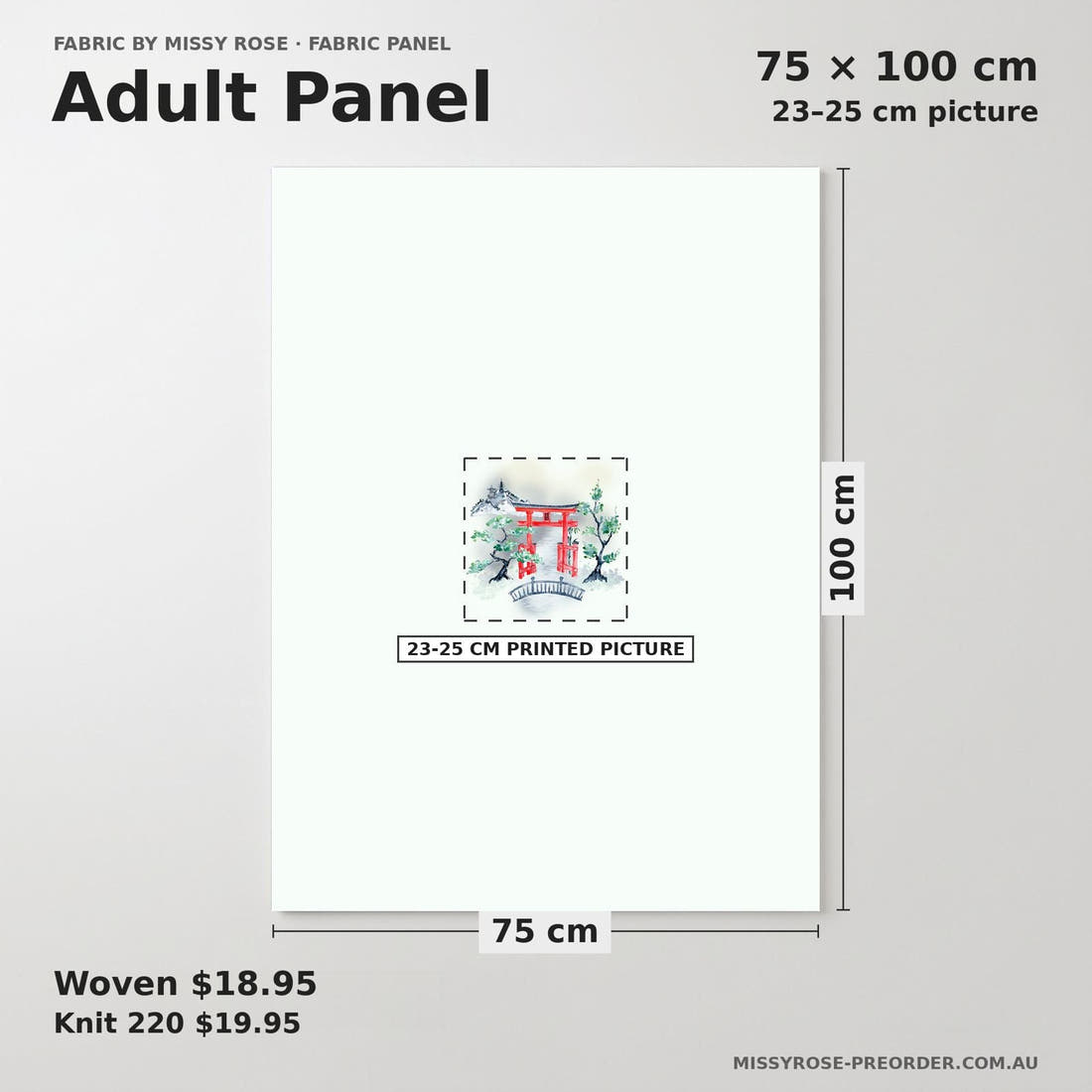 Design 474 Japanese Scenic Panel adult panel sizing – 23–25 cm printed picture on 75 × 100 cm fabric | Fabric by Missy Rose
