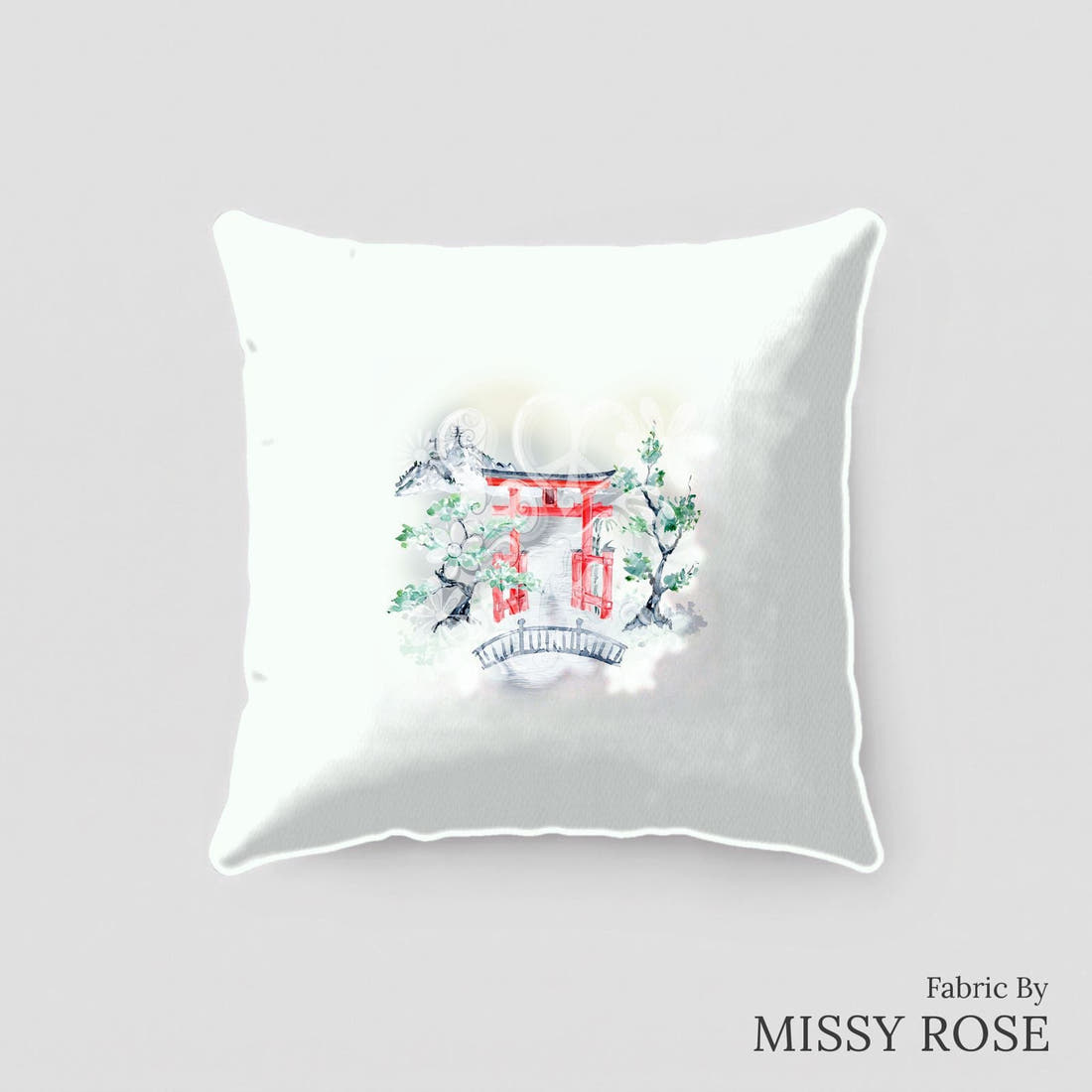 Design 474 Japanese Scenic Panel sewn into a cushion – see how the panel looks made up | Fabric by Missy Rose