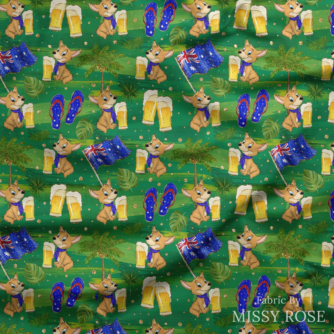 Design 475 Dingo Fabric draped fabric mockup – custom printed fabric by the metre | Fabric by Missy Rose