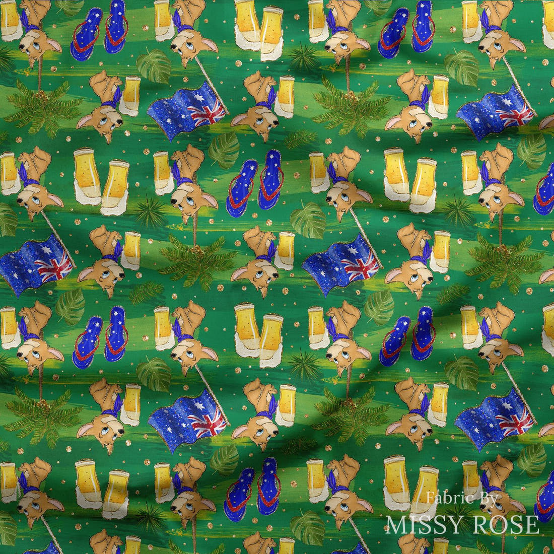 Design 475 Dingo Fabric draped fabric mockup – custom printed fabric by the metre | Fabric by Missy Rose