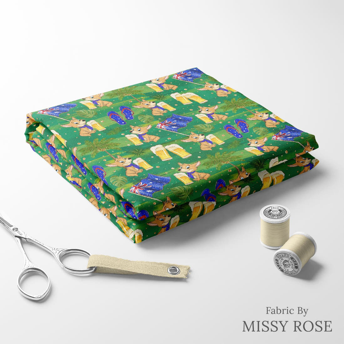 Design 475 Dingo Fabric folded fabric stack with matching thread – pre-order fabric Australia | Fabric by Missy Rose