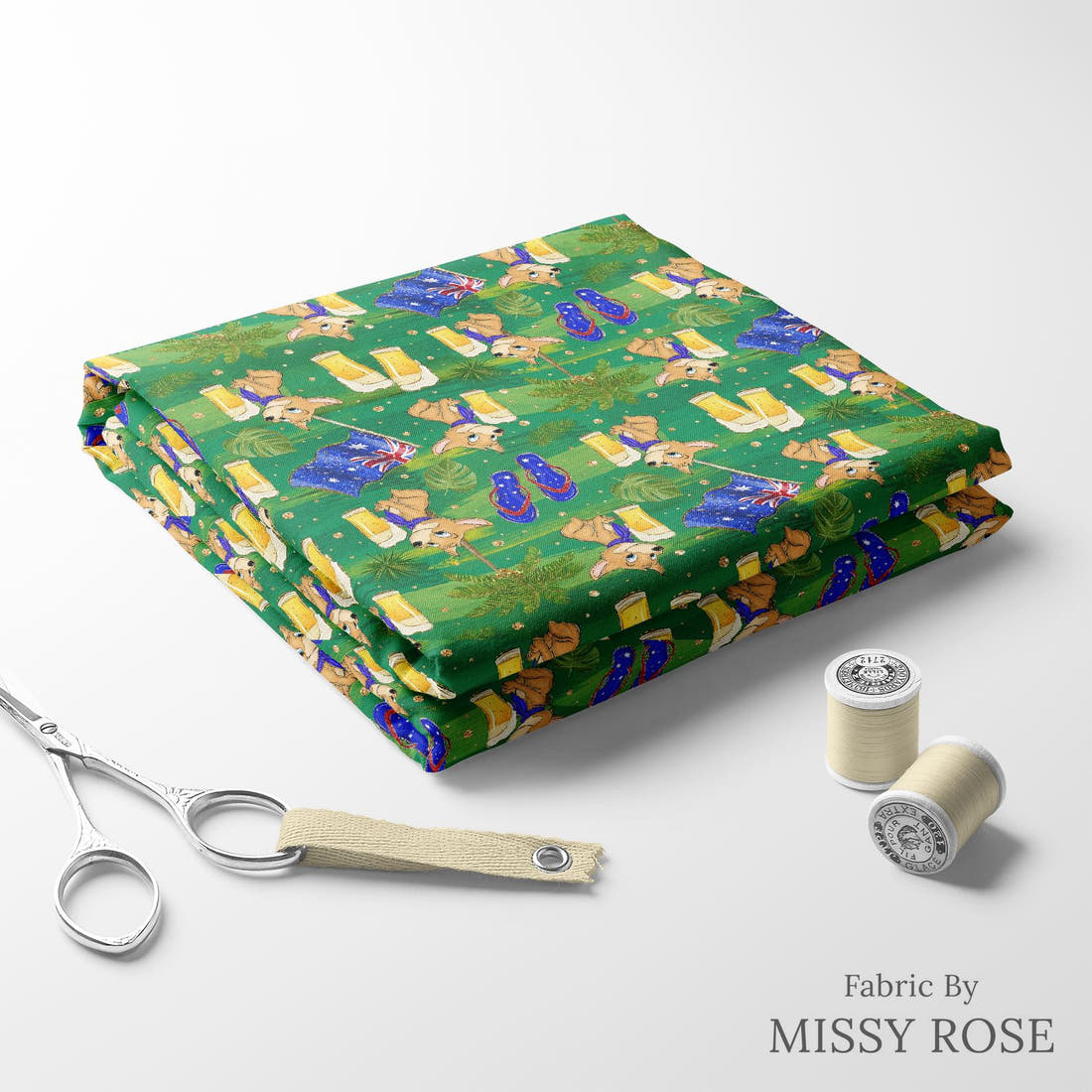 Design 475 Dingo Fabric folded fabric stack with matching thread – pre-order fabric Australia | Fabric by Missy Rose