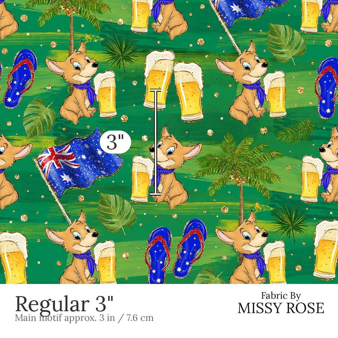 Design 475 Dingo Fabric Regular 3 inch print scale guide | Fabric by Missy Rose