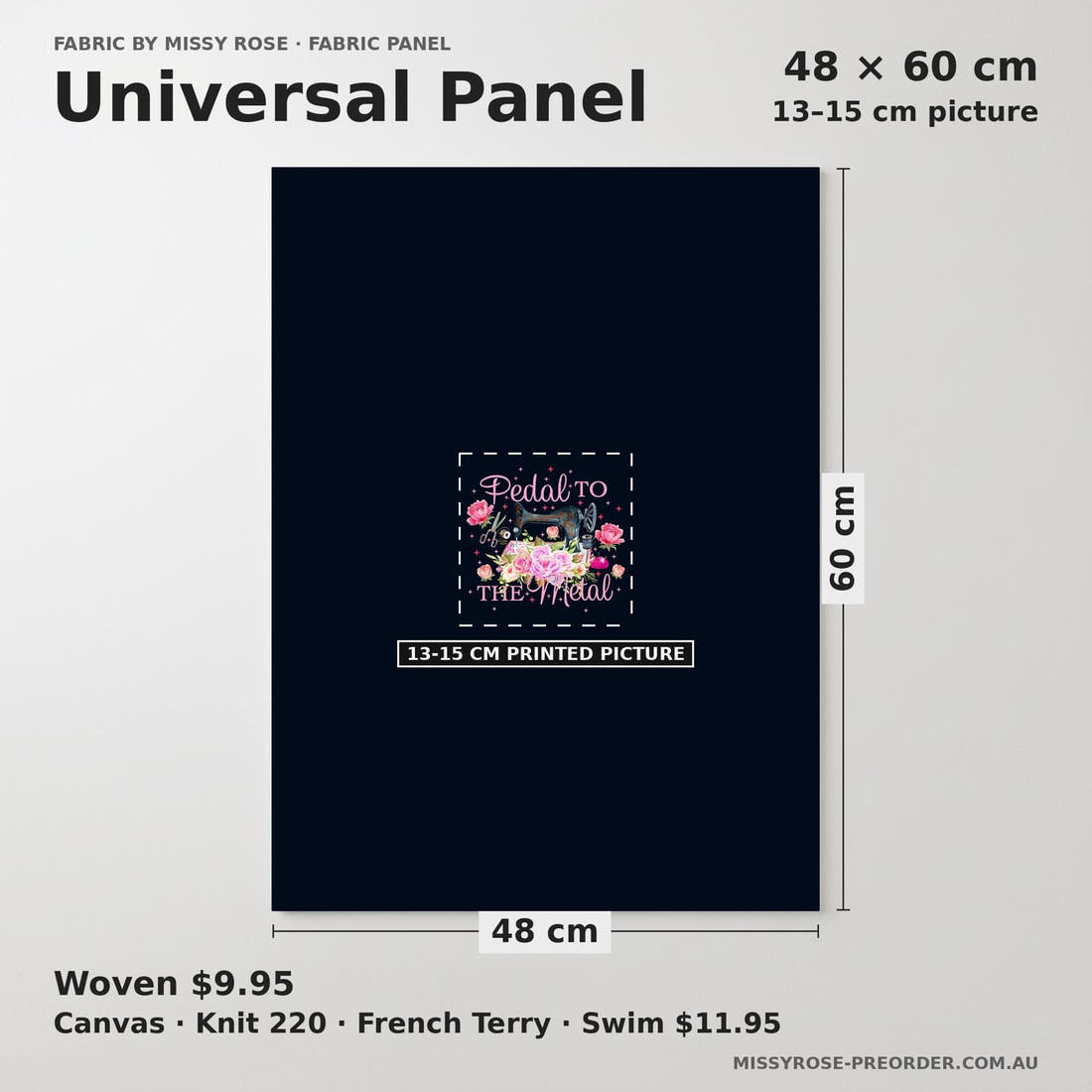 Design 477 Pedal To The Metal Panel universal panel sizing – 13–15 cm printed picture on 48 × 60 cm fabric | Fabric by Missy Rose