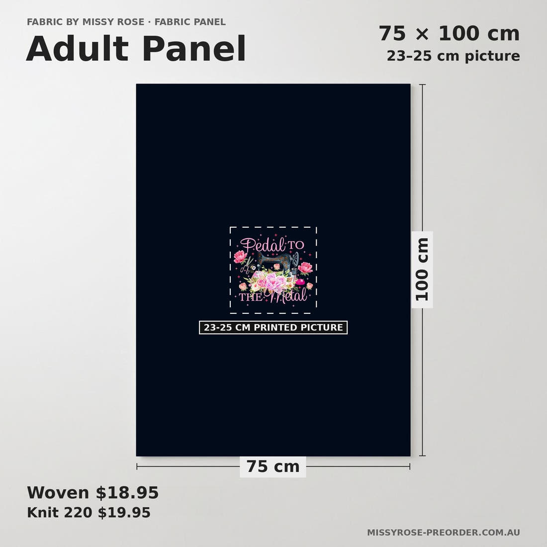 Design 477 Pedal To The Metal Panel adult panel sizing – 23–25 cm printed picture on 75 × 100 cm fabric | Fabric by Missy Rose