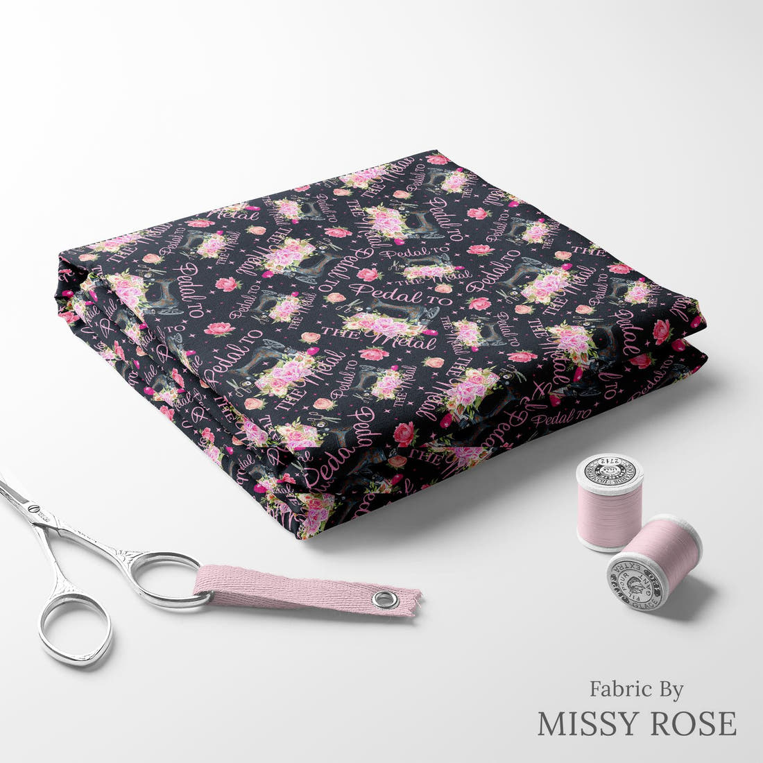 Design 477 Pedal to the Fabric folded fabric stack with matching thread – pre-order fabric Australia | Fabric by Missy Rose