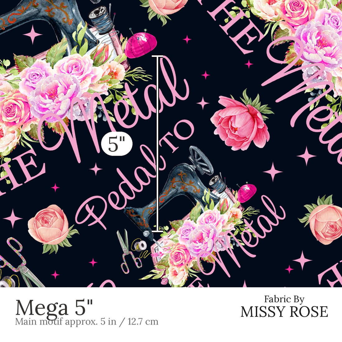 Design 477 Pedal to the Fabric Mega 5 inch print scale guide | Fabric by Missy Rose
