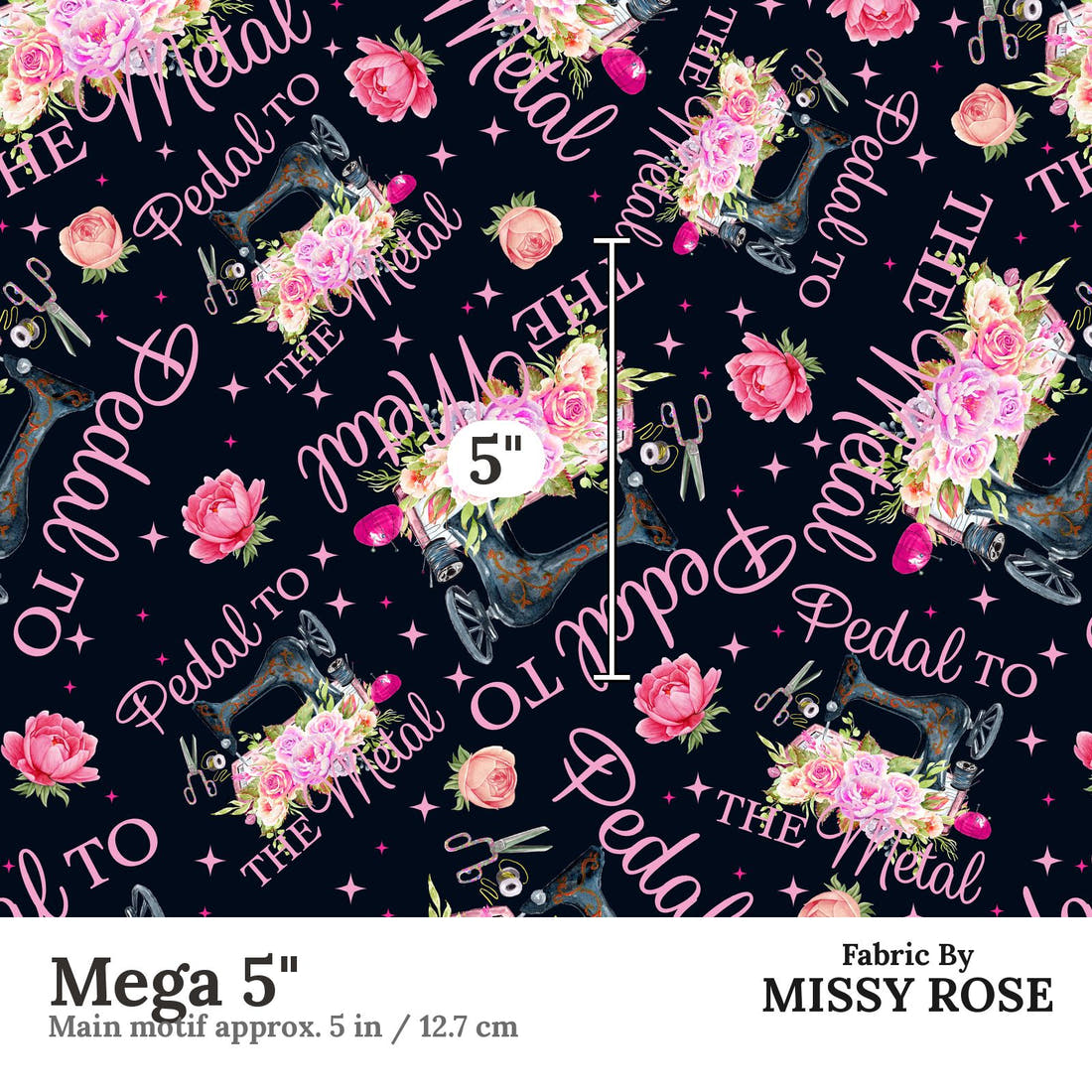 Design 477 Pedal To The Metal Fabric Mega 5" - print scale | Fabric by Missy Rose
