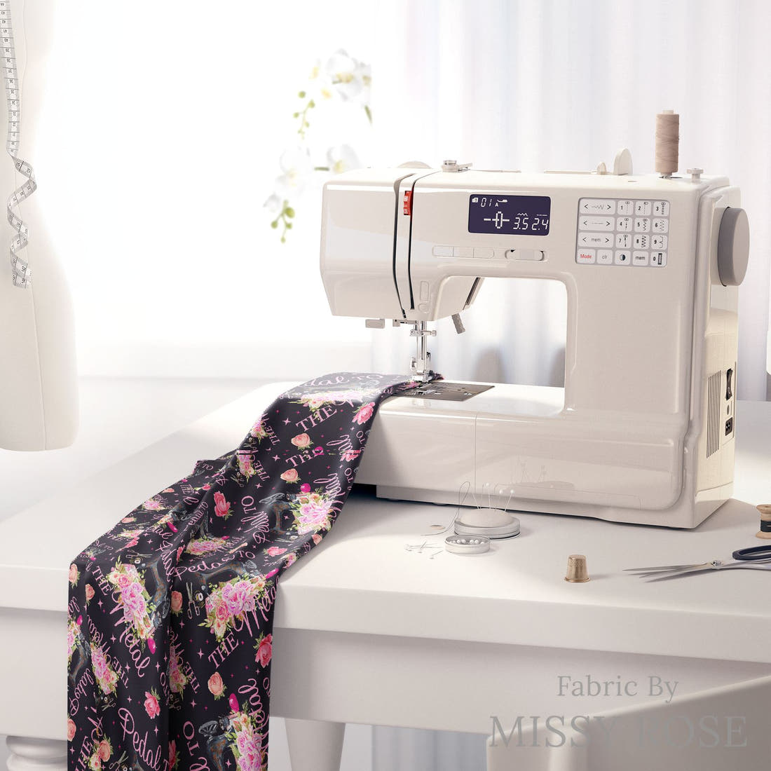 Design 477 Pedal to the Fabric on a sewing machine – premium fabric for sewing projects | Fabric by Missy Rose