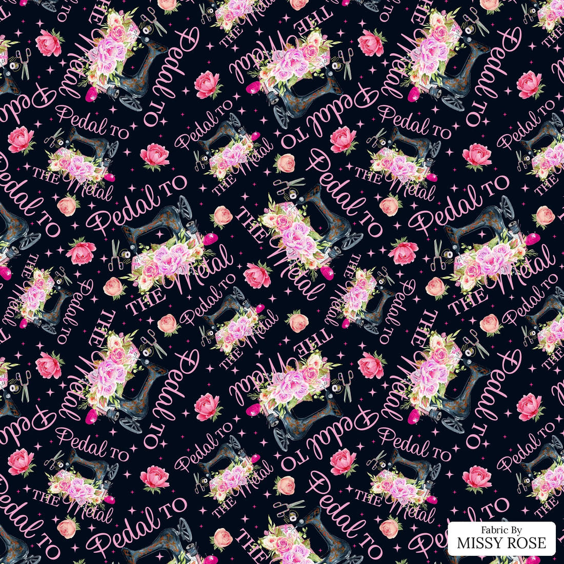 Design 477 Pedal To The Metal Fabric - flat view of the print, zoom in for detail | Fabric by Missy Rose