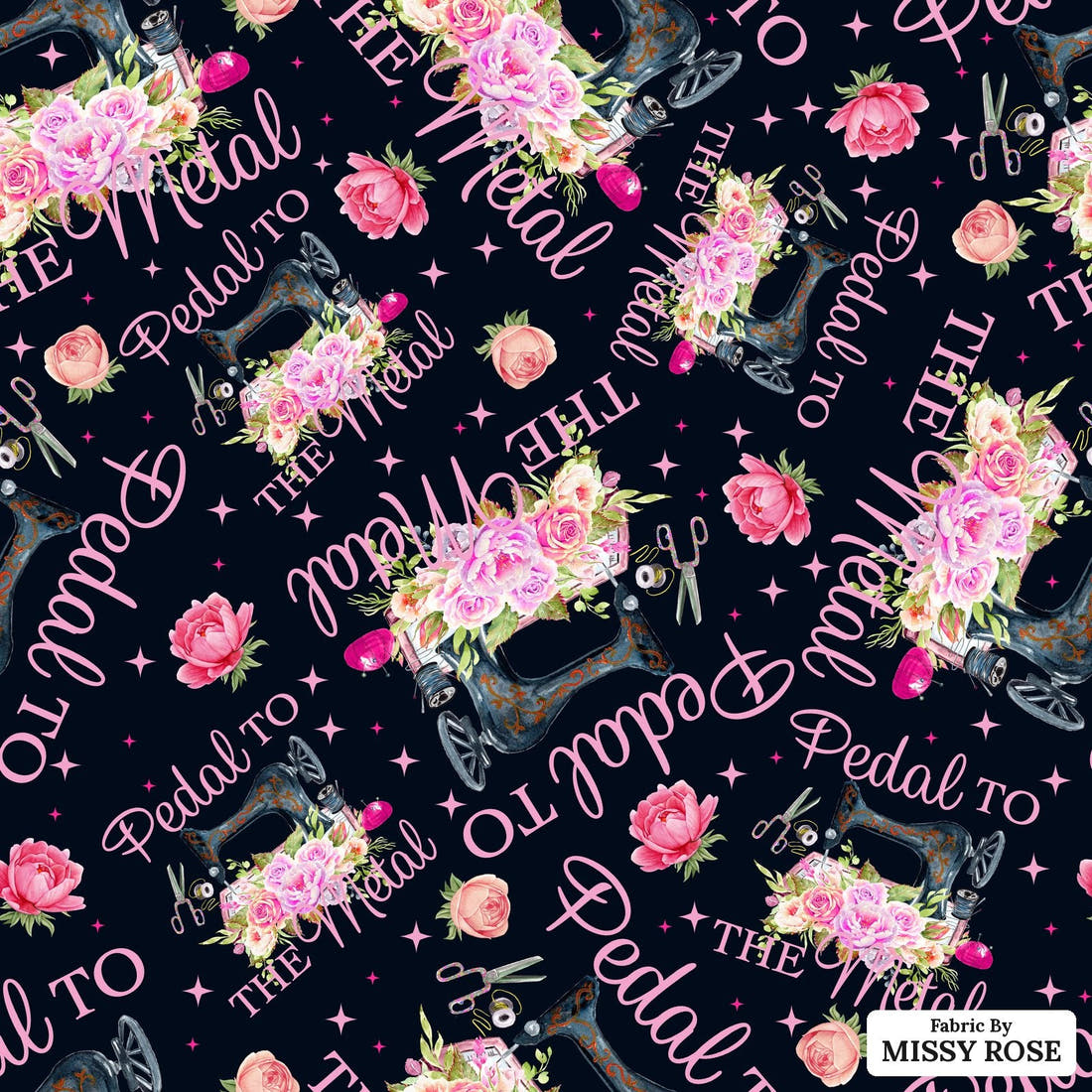 Design 477 Pedal To The Metal Fabric - flat view of the print, zoom in for detail | Fabric by Missy Rose