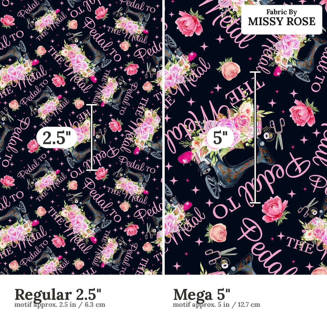 Design 477 Pedal To The Metal Fabric size comparison - print scale | Fabric by Missy Rose