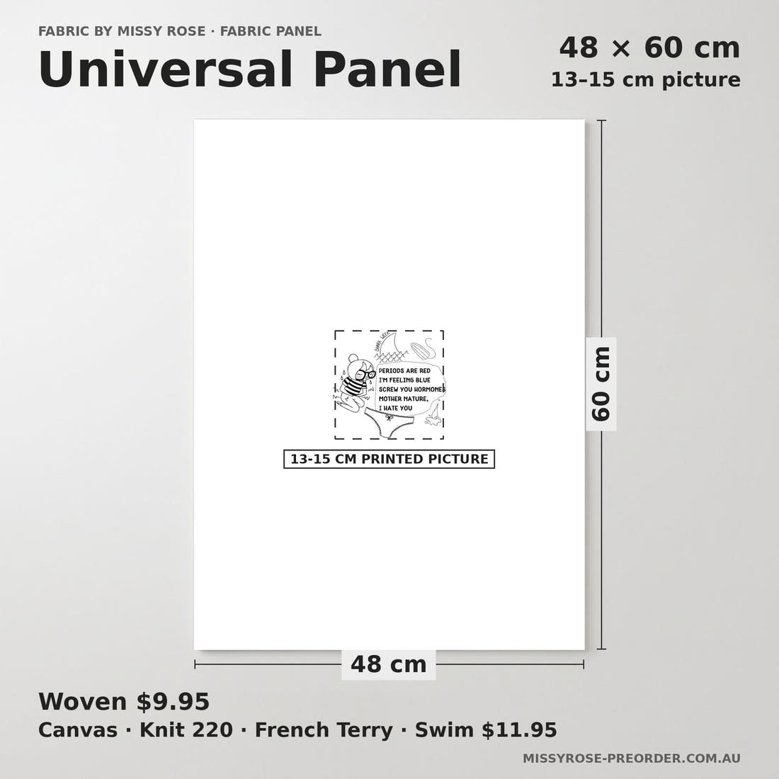 Design 478 Period Panel universal panel sizing – 13–15 cm printed picture on 48 × 60 cm fabric | Fabric by Missy Rose