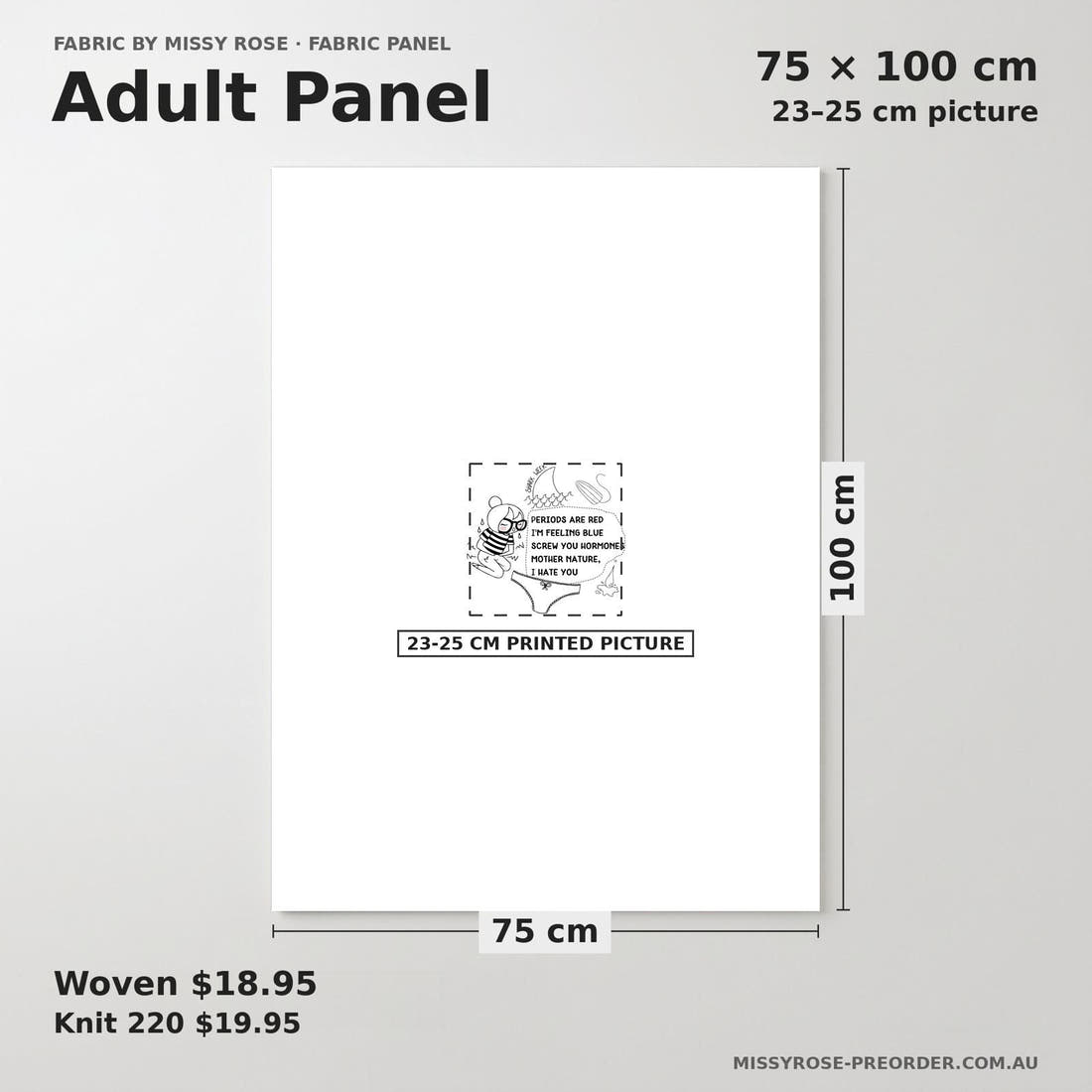 Design 478 Period Panel adult panel sizing – 23–25 cm printed picture on 75 × 100 cm fabric | Fabric by Missy Rose