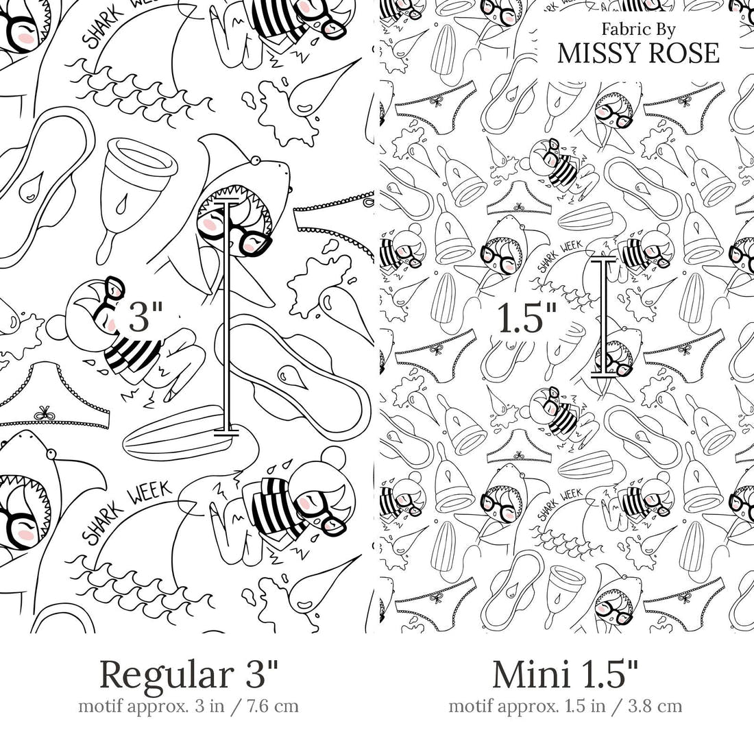 Design 478 Period Fabric Regular 3 inch vs Mini 1.5 inch print scale side by side | Fabric by Missy Rose
