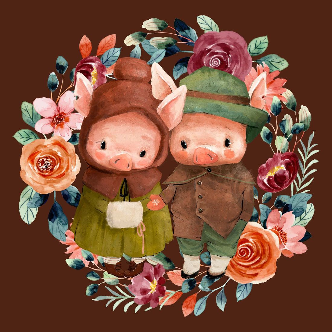 Design 479 Rustic Pigs Panel – full artwork close-up of the printed picture | Fabric by Missy Rose