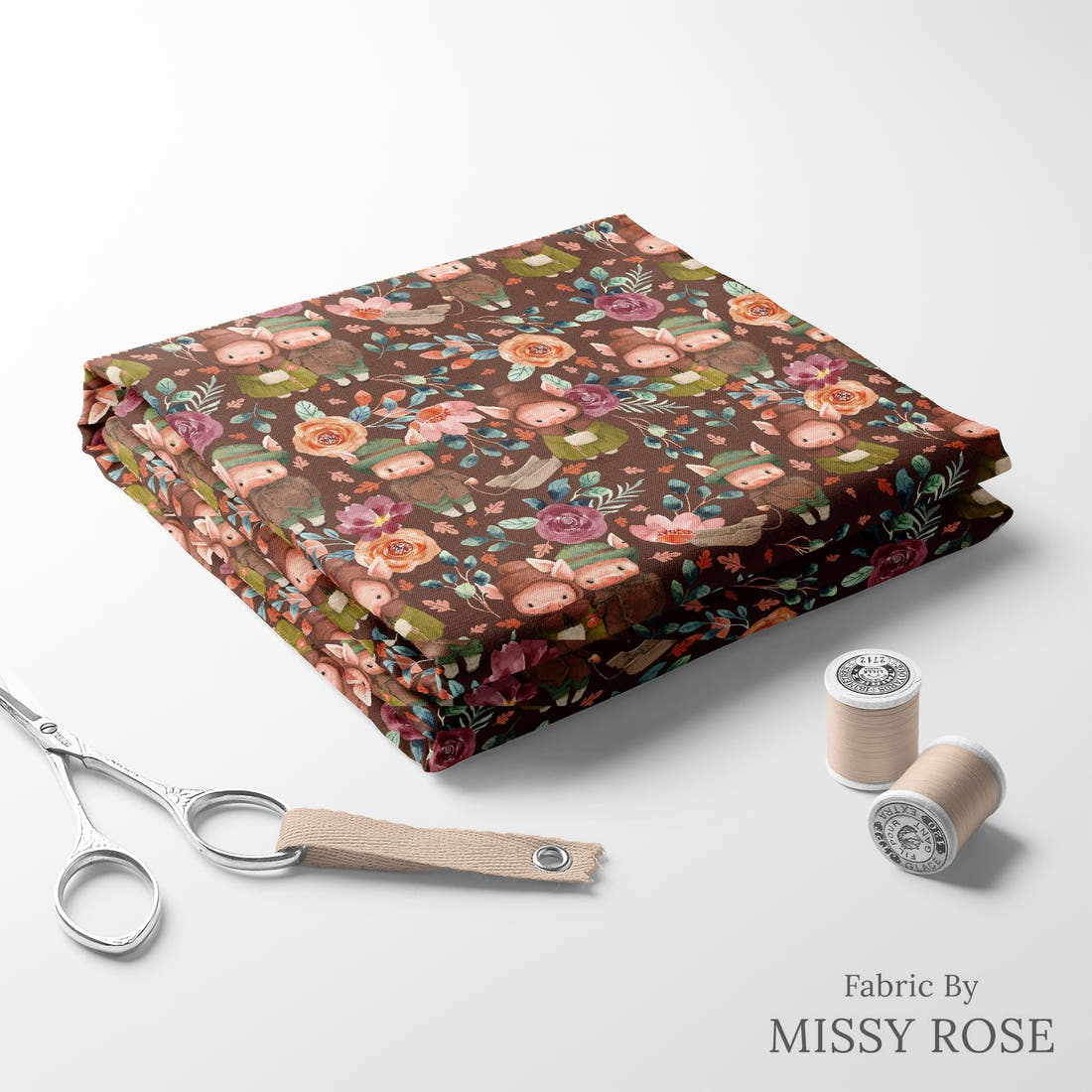 Design 479 Rustic Pigs Fabric folded fabric stack with matching thread – pre-order fabric Australia | Fabric by Missy Rose