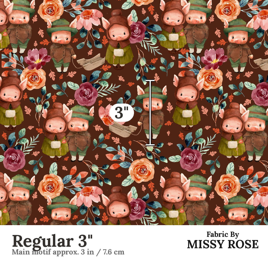 Design 479 Rustic Pigs Fabric Regular 3" - print scale | Fabric by Missy Rose