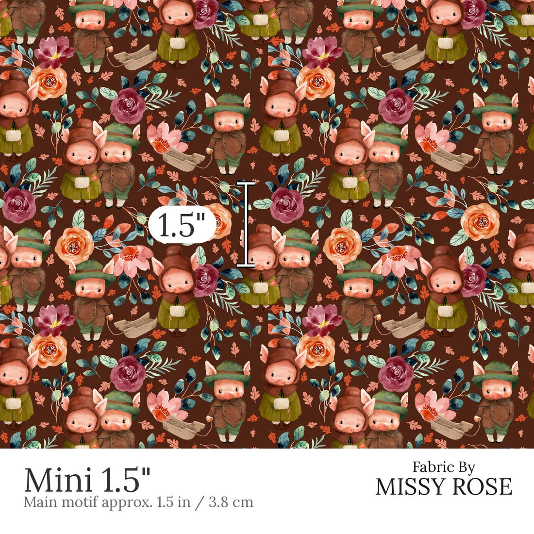Design 479 Rustic Pigs Fabric Mini 1.5 inch print scale guide | Fabric by Missy Rose