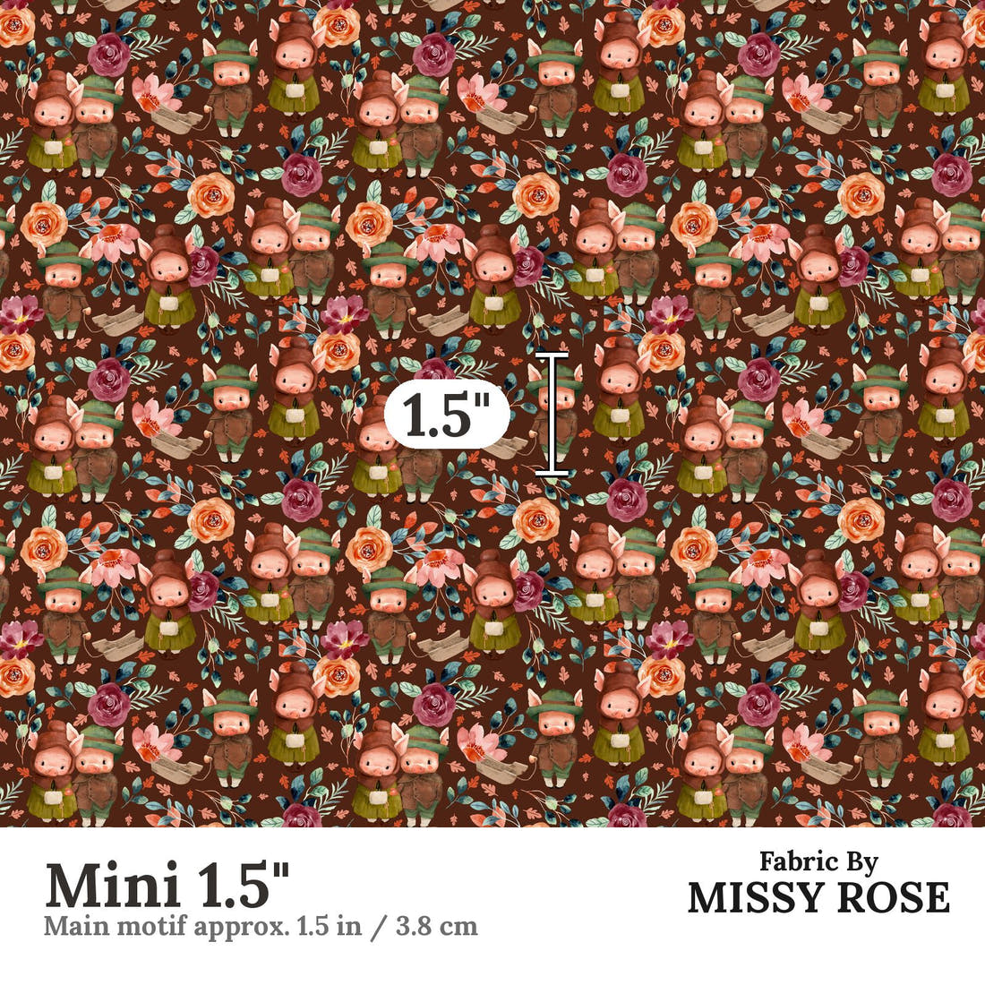 Design 479 Rustic Pigs Fabric Mini 1.5" - print scale | Fabric by Missy Rose