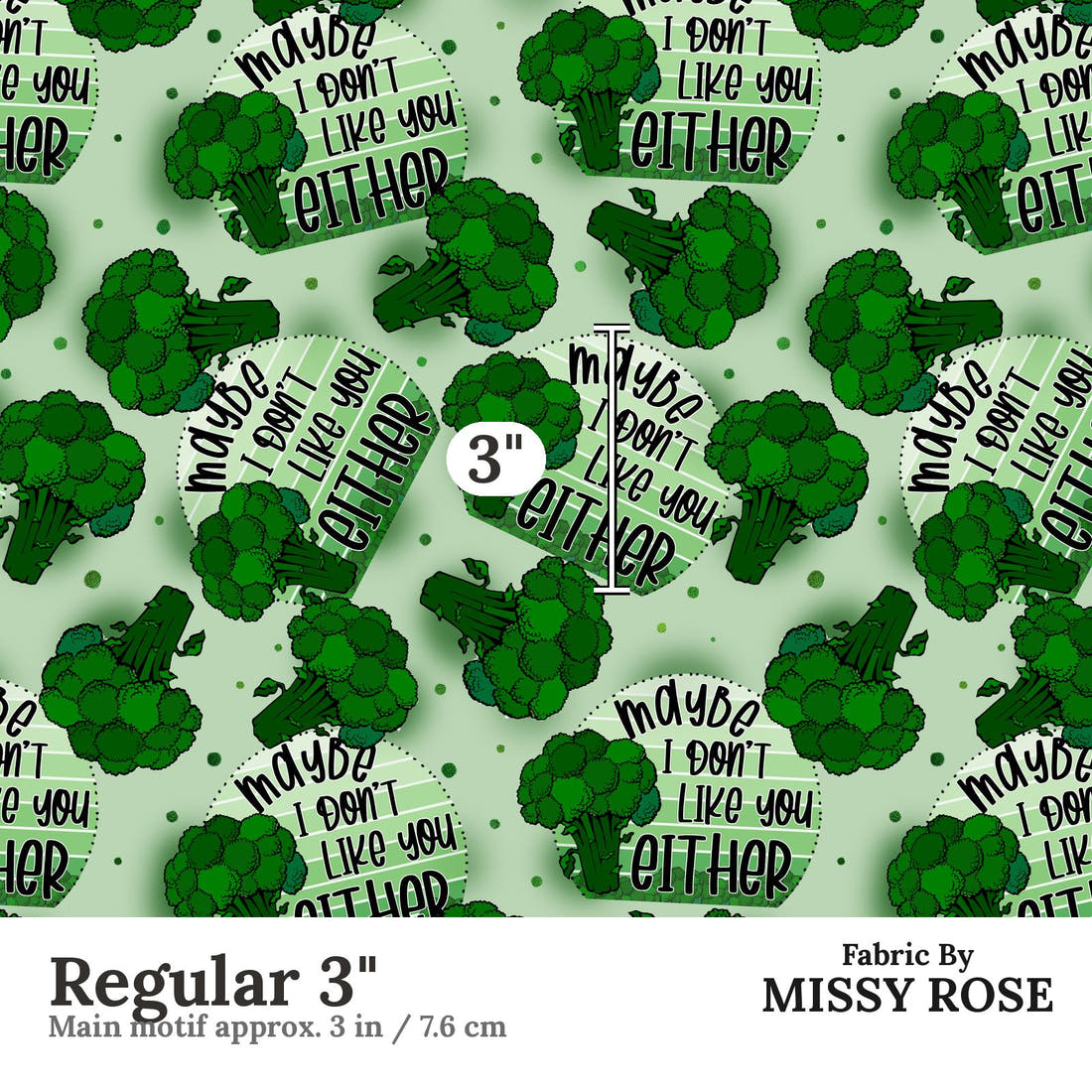 Design 48 Broccoli Fabric Regular 3" - print scale | Fabric by Missy Rose