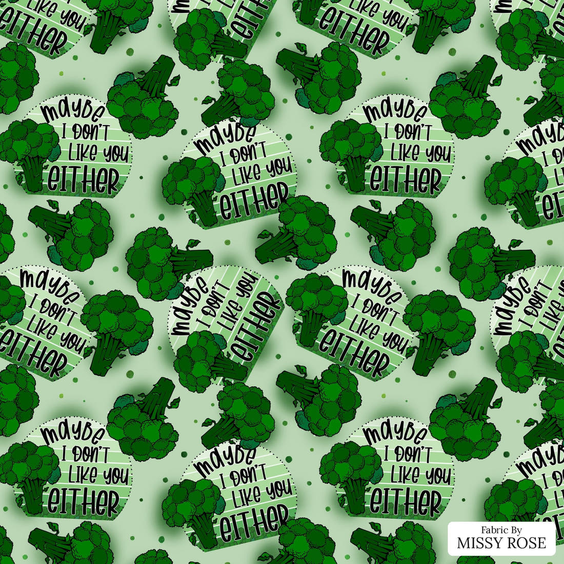 Design 48 Broccoli Fabric - flat view of the print, zoom in for detail | Fabric by Missy Rose