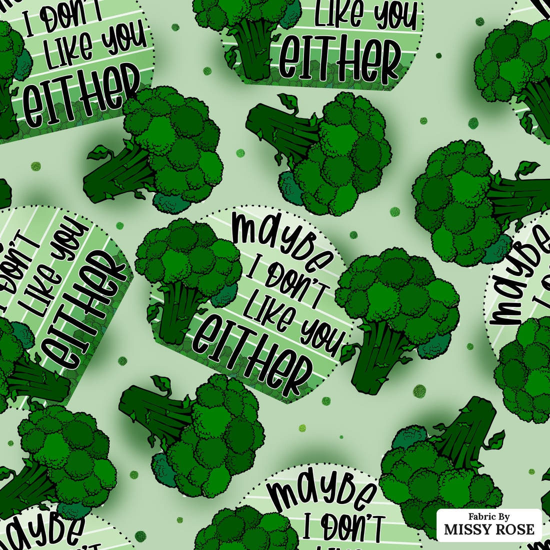 Design 48 Broccoli Fabric - flat view of the print, zoom in for detail | Fabric by Missy Rose
