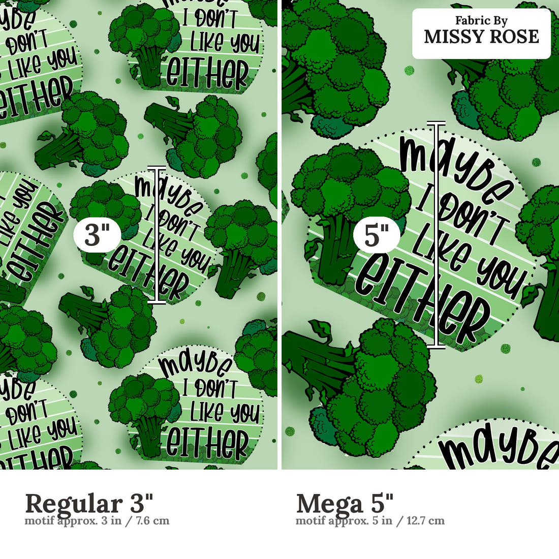Design 48 Broccoli Fabric size comparison - print scale | Fabric by Missy Rose
