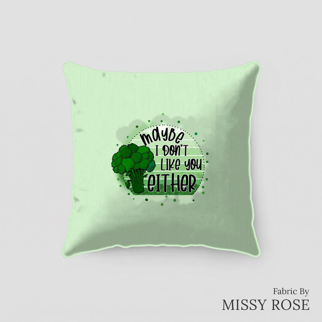 Design 48 Brocolli Panel sewn into a cushion – see how the panel looks made up | Fabric by Missy Rose