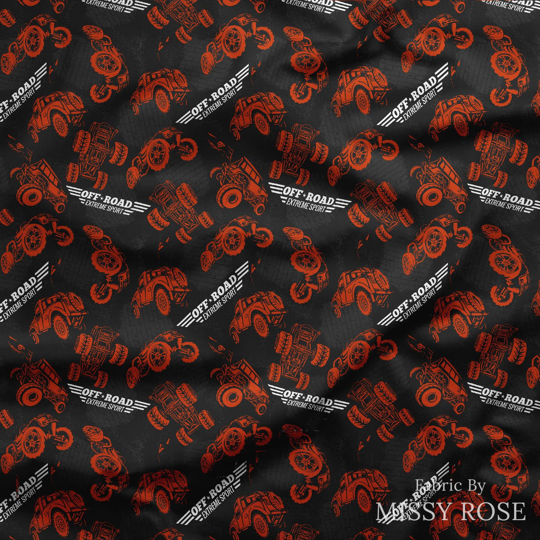 Design 480 Offroad Fabric draped fabric mockup – custom printed fabric by the metre | Fabric by Missy Rose